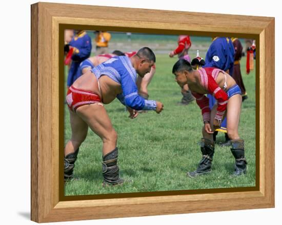 Wrestling Match, Naadam Festival, Oulaan Bator (Ulaan Baatar), Mongolia, Central Asia-Bruno Morandi-Framed Premier Image Canvas