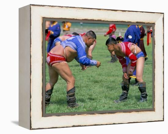 Wrestling Match, Naadam Festival, Oulaan Bator (Ulaan Baatar), Mongolia, Central Asia-Bruno Morandi-Framed Premier Image Canvas