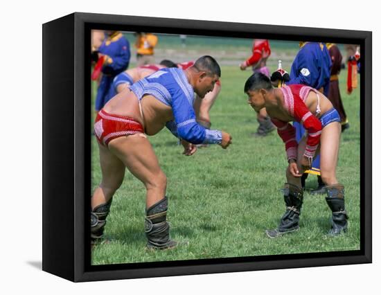 Wrestling Match, Naadam Festival, Oulaan Bator (Ulaan Baatar), Mongolia, Central Asia-Bruno Morandi-Framed Premier Image Canvas