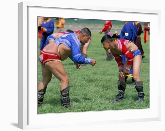 Wrestling Match, Naadam Festival, Oulaan Bator (Ulaan Baatar), Mongolia, Central Asia-Bruno Morandi-Framed Photographic Print