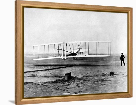 Wright Brothers Wilbur and Orville with 1903 Airplane "Kitty Hawk" on First Flight-null-Framed Premier Image Canvas