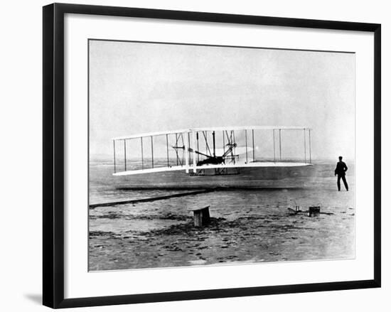 Wright Brothers Wilbur and Orville with 1903 Airplane "Kitty Hawk" on First Flight--Framed Premium Photographic Print