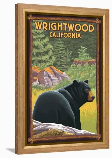 Wrightwood, California - Black Bear in Forest-Lantern Press-Framed Stretched Canvas