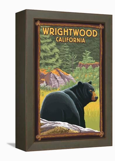 Wrightwood, California - Black Bear in Forest-Lantern Press-Framed Stretched Canvas