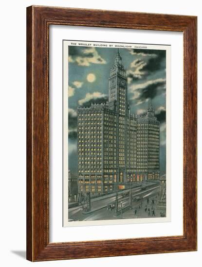 Wrigley Building at Night, Chicago, Illiniois-null-Framed Art Print