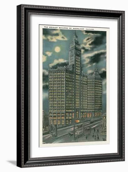 Wrigley Building at Night, Chicago, Illiniois-null-Framed Art Print