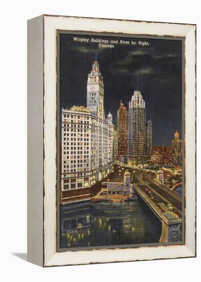 Wrigley Building at Night, Chicago, Illinois-null-Framed Stretched Canvas