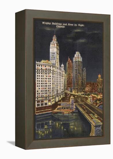 Wrigley Building at Night, Chicago, Illinois-null-Framed Stretched Canvas