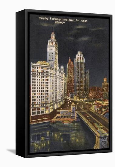 Wrigley Building at Night, Chicago, Illinois-null-Framed Stretched Canvas