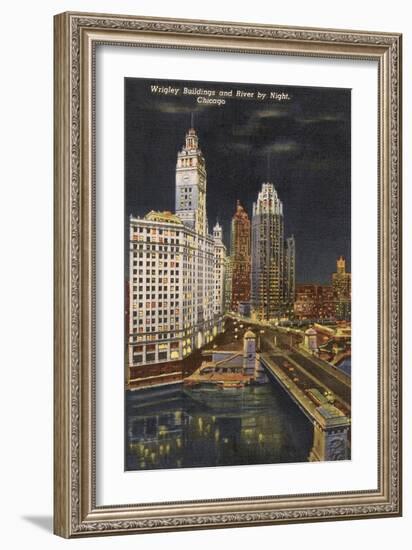 Wrigley Building at Night, Chicago, Illinois-null-Framed Art Print