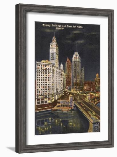 Wrigley Building at Night, Chicago, Illinois-null-Framed Art Print