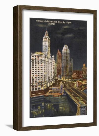 Wrigley Building at Night, Chicago, Illinois-null-Framed Art Print