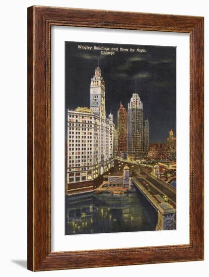 Wrigley Building at Night, Chicago, Illinois-null-Framed Art Print