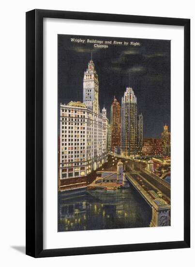 Wrigley Building at Night, Chicago, Illinois-null-Framed Art Print