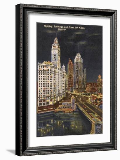 Wrigley Building at Night, Chicago, Illinois-null-Framed Art Print