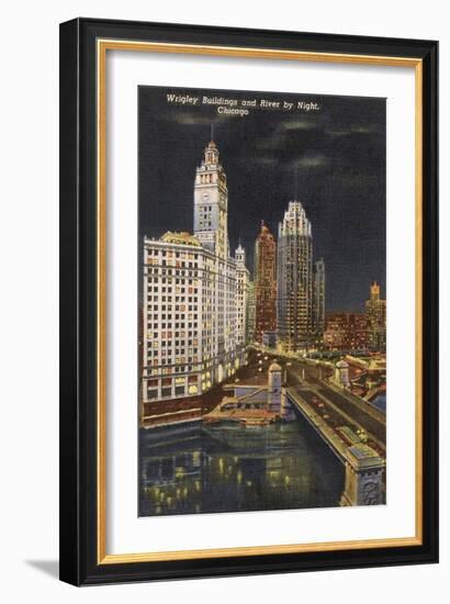 Wrigley Building at Night, Chicago, Illinois-null-Framed Art Print