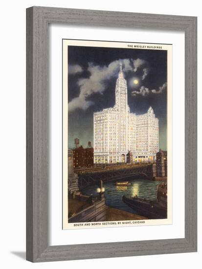 Wrigley Building at Night, Chicago, Illinois-null-Framed Art Print