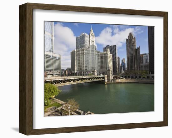 Wrigley Building, Center, North Michigan Avenue and Chicago River, Chicago, Illinois, USA-Amanda Hall-Framed Photographic Print