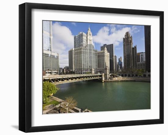 Wrigley Building, Center, North Michigan Avenue and Chicago River, Chicago, Illinois, USA-Amanda Hall-Framed Photographic Print