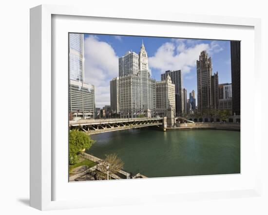 Wrigley Building, Center, North Michigan Avenue and Chicago River, Chicago, Illinois, USA-Amanda Hall-Framed Photographic Print