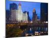 Wrigley Building, North Michigan Avenue, and Chicago River at Dusk, Chicago, Illinois, USA-Amanda Hall-Mounted Photographic Print