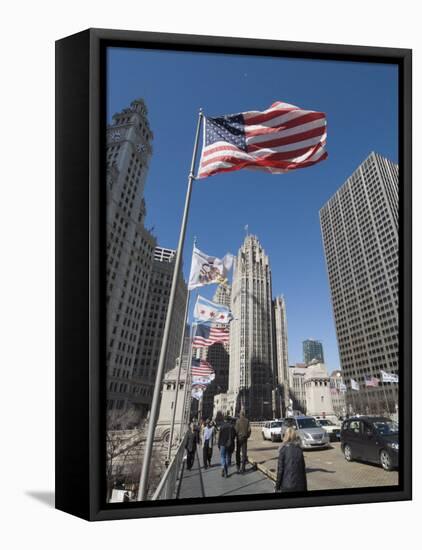 Wrigley Building on Left, Tribune Building Center, Chicago, Illinois, USA-Robert Harding-Framed Premier Image Canvas