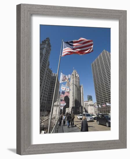 Wrigley Building on Left, Tribune Building Center, Chicago, Illinois, USA-Robert Harding-Framed Photographic Print