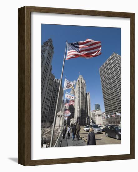 Wrigley Building on Left, Tribune Building Center, Chicago, Illinois, USA-Robert Harding-Framed Photographic Print