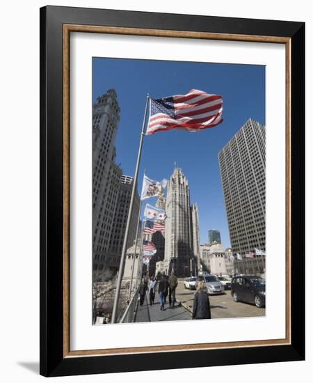 Wrigley Building on Left, Tribune Building Center, Chicago, Illinois, USA-Robert Harding-Framed Photographic Print