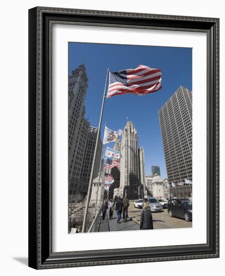 Wrigley Building on Left, Tribune Building Center, Chicago, Illinois, USA-Robert Harding-Framed Photographic Print