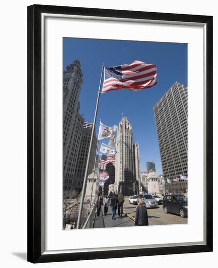 Wrigley Building on Left, Tribune Building Center, Chicago, Illinois, USA-Robert Harding-Framed Photographic Print