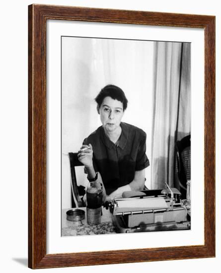 Writer Carson McCullers Sitting at Typewriter-Leonard Mccombe-Framed Premium Photographic Print