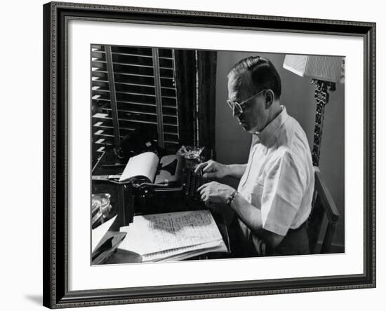 Writer Damon Runyon Working on Script at Desk-Gjon Mili-Framed Premium Photographic Print