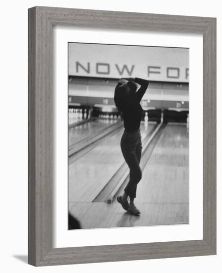 Writhing in Dismay Bowler Phyllis Mercer Watches Ball Miss Pins-Stan Wayman-Framed Photographic Print