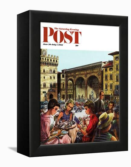 "Writing Postcards Home," Saturday Evening Post Cover, June 30, 1962-Constantin Alajalov-Framed Premier Image Canvas