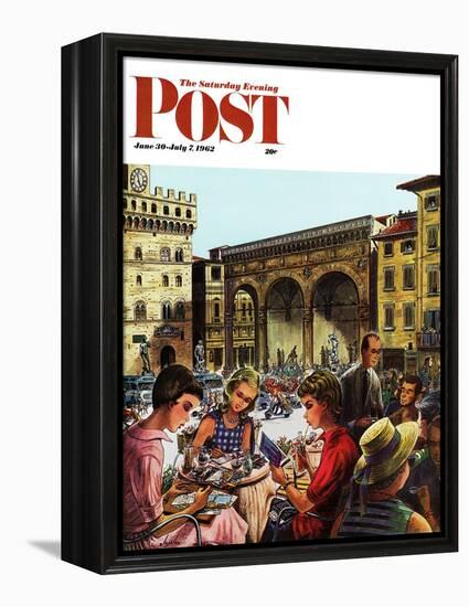 "Writing Postcards Home," Saturday Evening Post Cover, June 30, 1962-Constantin Alajalov-Framed Premier Image Canvas