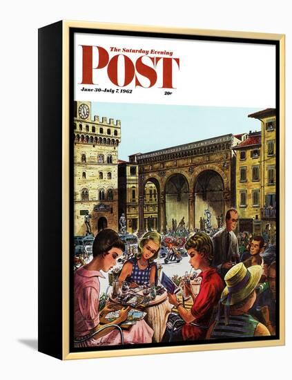 "Writing Postcards Home," Saturday Evening Post Cover, June 30, 1962-Constantin Alajalov-Framed Premier Image Canvas