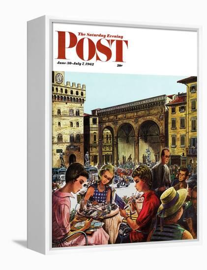 "Writing Postcards Home," Saturday Evening Post Cover, June 30, 1962-Constantin Alajalov-Framed Premier Image Canvas