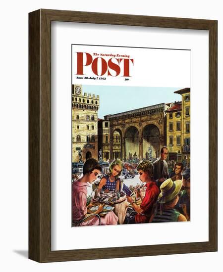 "Writing Postcards Home," Saturday Evening Post Cover, June 30, 1962-Constantin Alajalov-Framed Giclee Print