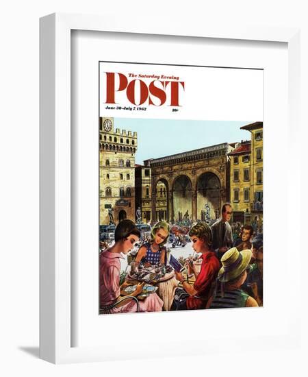 "Writing Postcards Home," Saturday Evening Post Cover, June 30, 1962-Constantin Alajalov-Framed Giclee Print