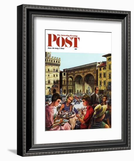 "Writing Postcards Home," Saturday Evening Post Cover, June 30, 1962-Constantin Alajalov-Framed Giclee Print