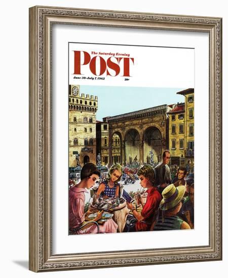 "Writing Postcards Home," Saturday Evening Post Cover, June 30, 1962-Constantin Alajalov-Framed Giclee Print