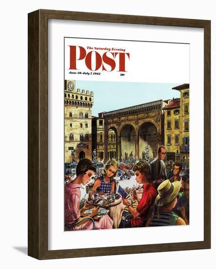 "Writing Postcards Home," Saturday Evening Post Cover, June 30, 1962-Constantin Alajalov-Framed Giclee Print