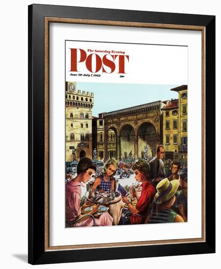 "Writing Postcards Home," Saturday Evening Post Cover, June 30, 1962-Constantin Alajalov-Framed Giclee Print