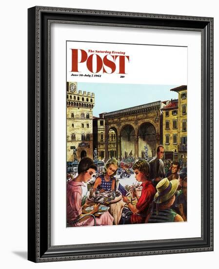 "Writing Postcards Home," Saturday Evening Post Cover, June 30, 1962-Constantin Alajalov-Framed Giclee Print