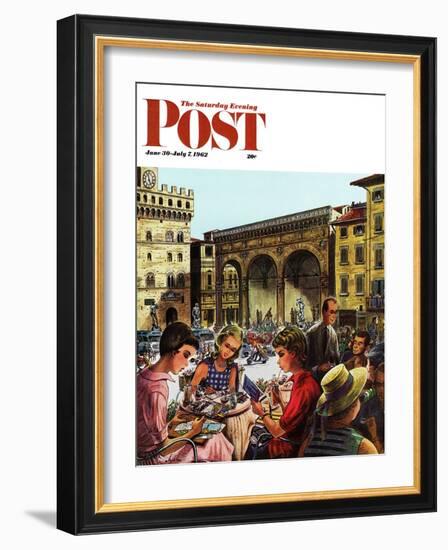 "Writing Postcards Home," Saturday Evening Post Cover, June 30, 1962-Constantin Alajalov-Framed Giclee Print