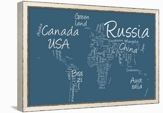 Writing Text Map of the World Map-Michael Tompsett-Framed Stretched Canvas