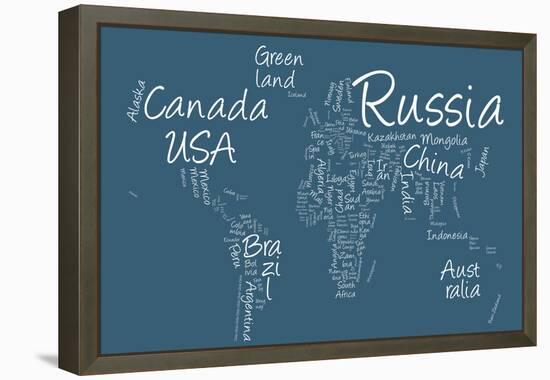 Writing Text Map of the World Map-Michael Tompsett-Framed Stretched Canvas