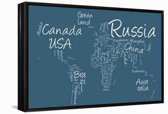 Writing Text Map of the World Map-Michael Tompsett-Framed Stretched Canvas