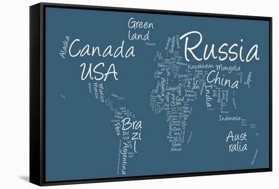 Writing Text Map of the World Map-Michael Tompsett-Framed Stretched Canvas